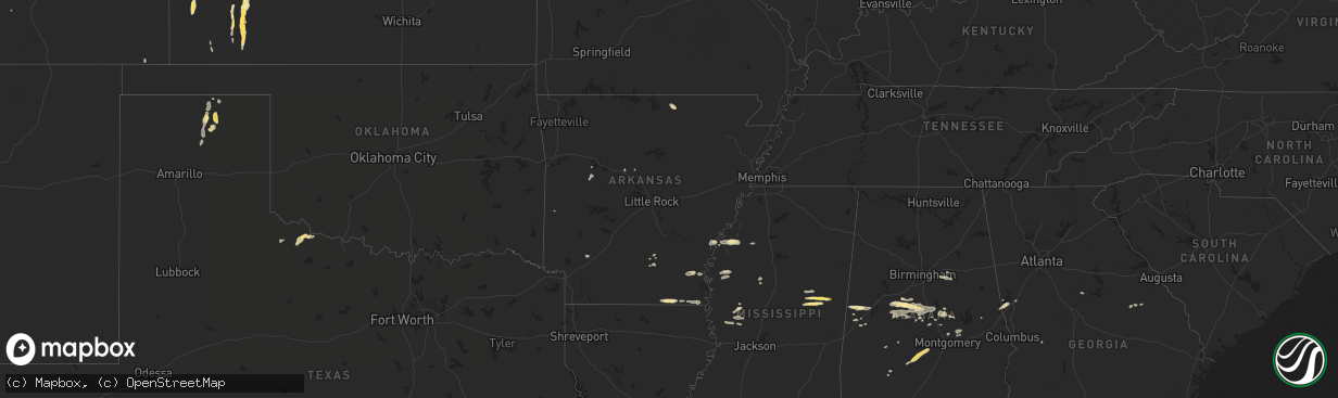 Hail map in Arkansas on July 3, 2015