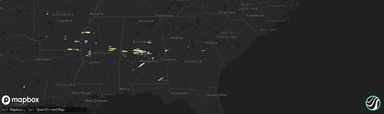 Hail map in Georgia on July 3, 2015