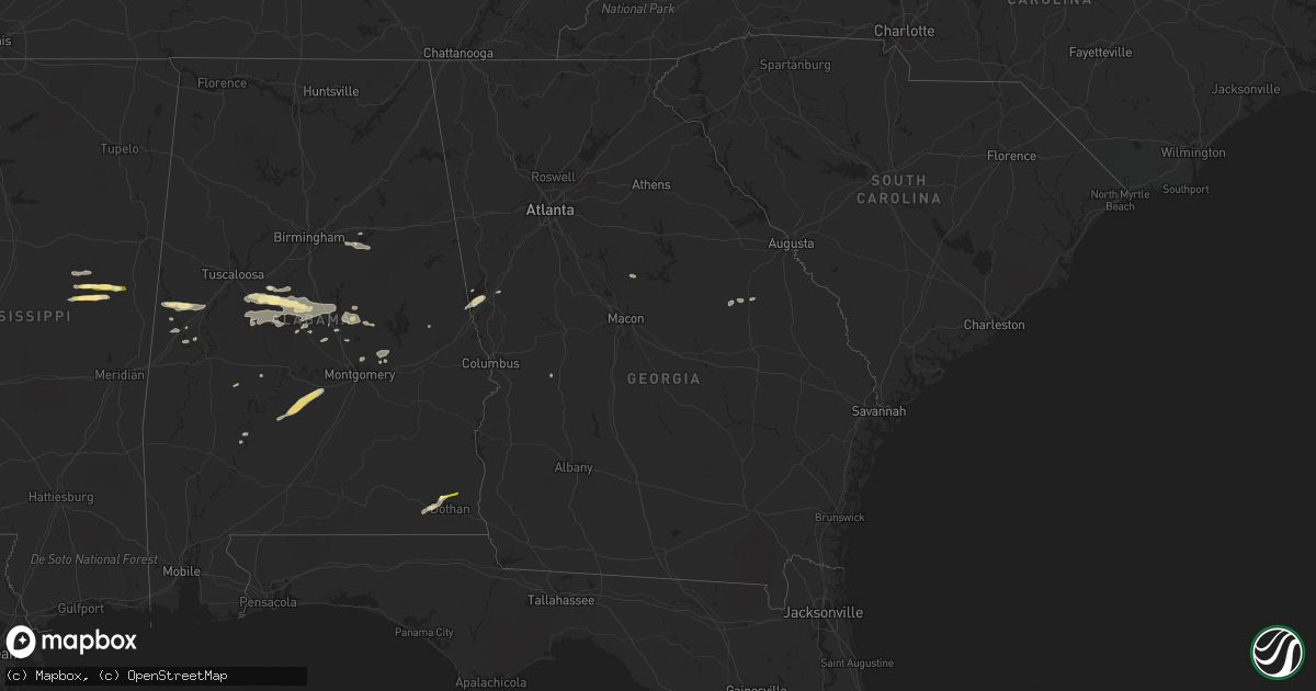Hail map in Georgia on July 3, 2015
