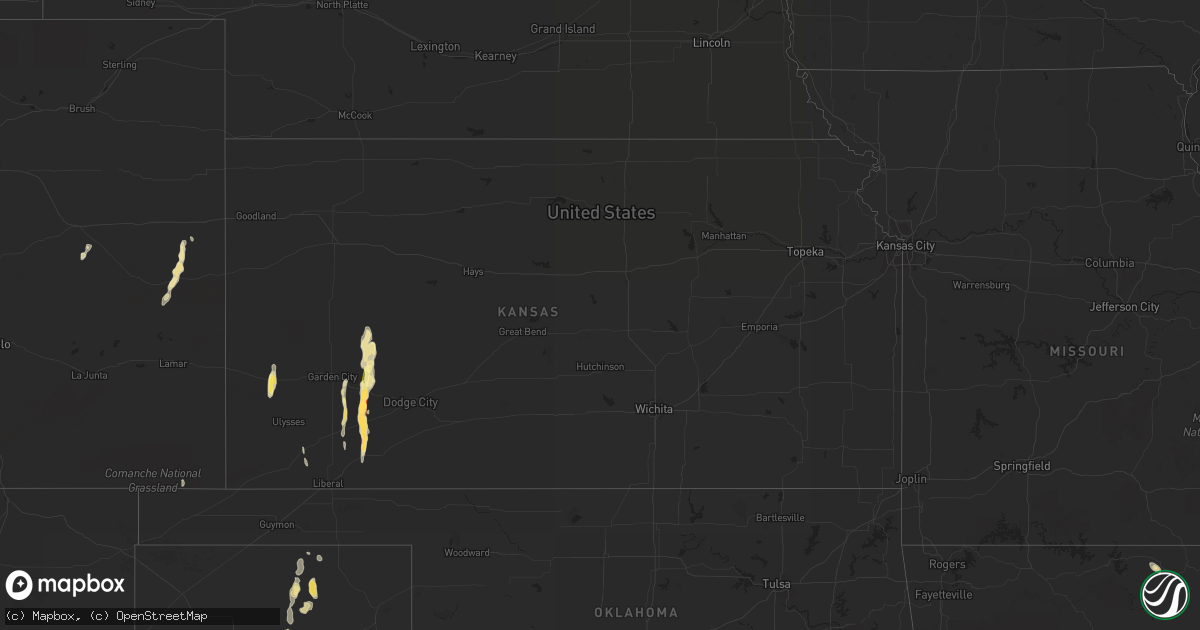 Hail map in Kansas on July 3, 2015