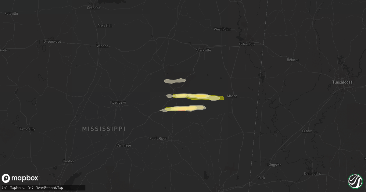 Hail map in Louisville, MS on July 3, 2015