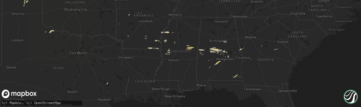 Hail map in Mississippi on July 3, 2015