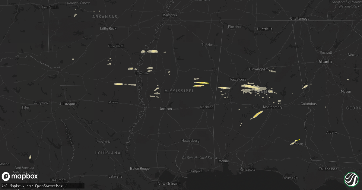 Hail map in Mississippi on July 3, 2015