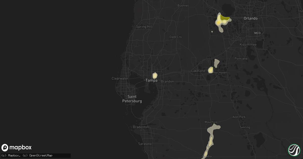 Hail map in Tampa, FL on July 3, 2015