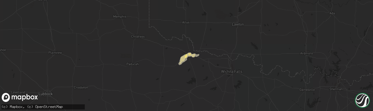 Hail map in Vernon, TX on July 3, 2015