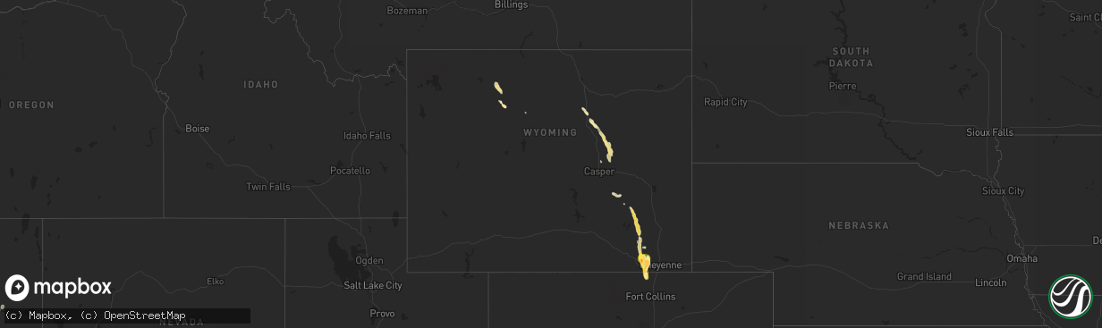 Hail map in Wyoming on July 3, 2015