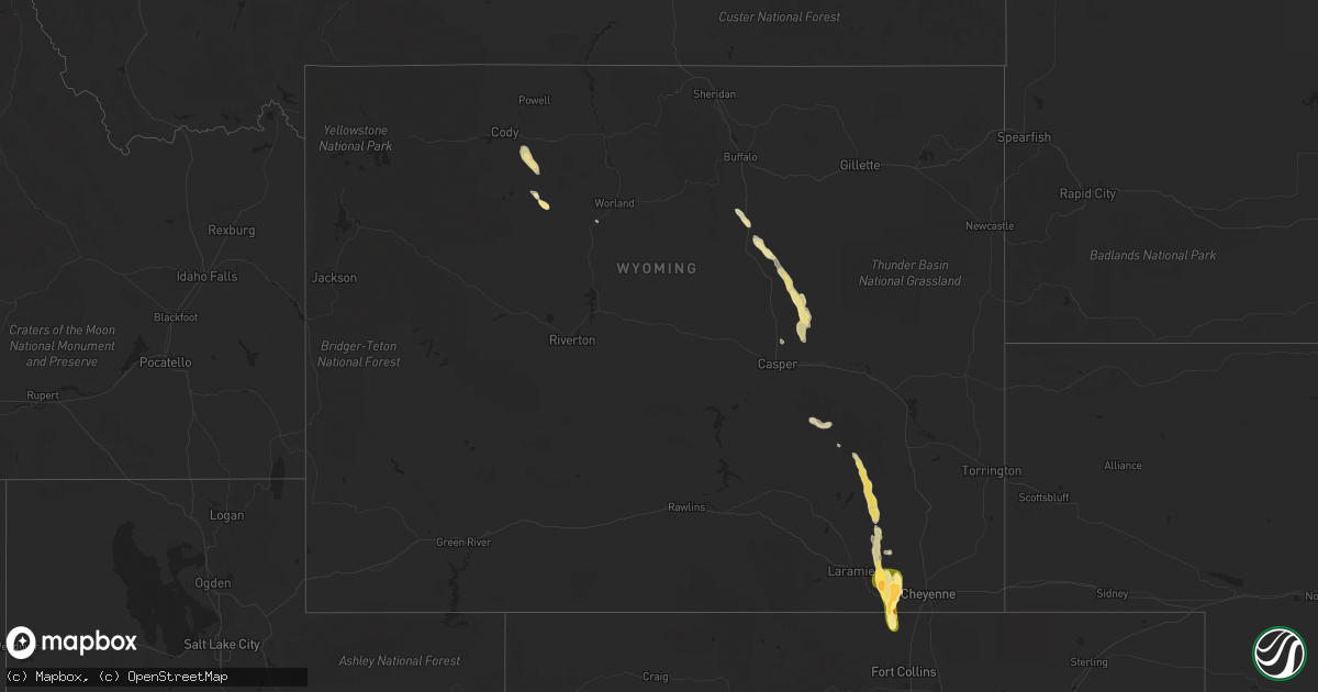 Hail map in Wyoming on July 3, 2015