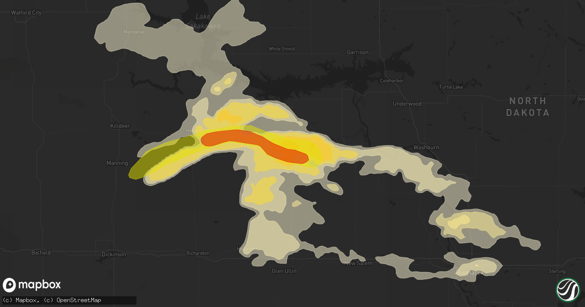 Hail map in Beulah, ND on July 3, 2016