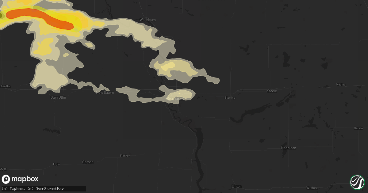 Hail map in Bismarck, ND on July 3, 2016