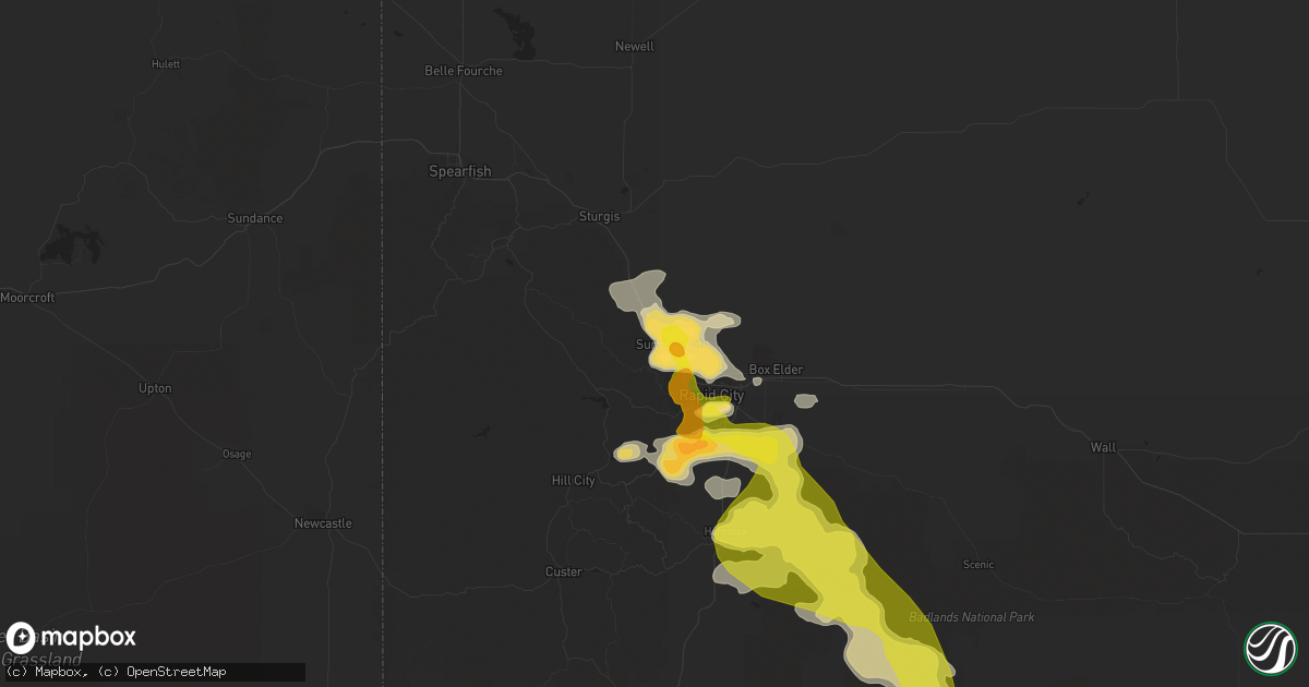 Hail map in Black Hawk, SD on July 3, 2016