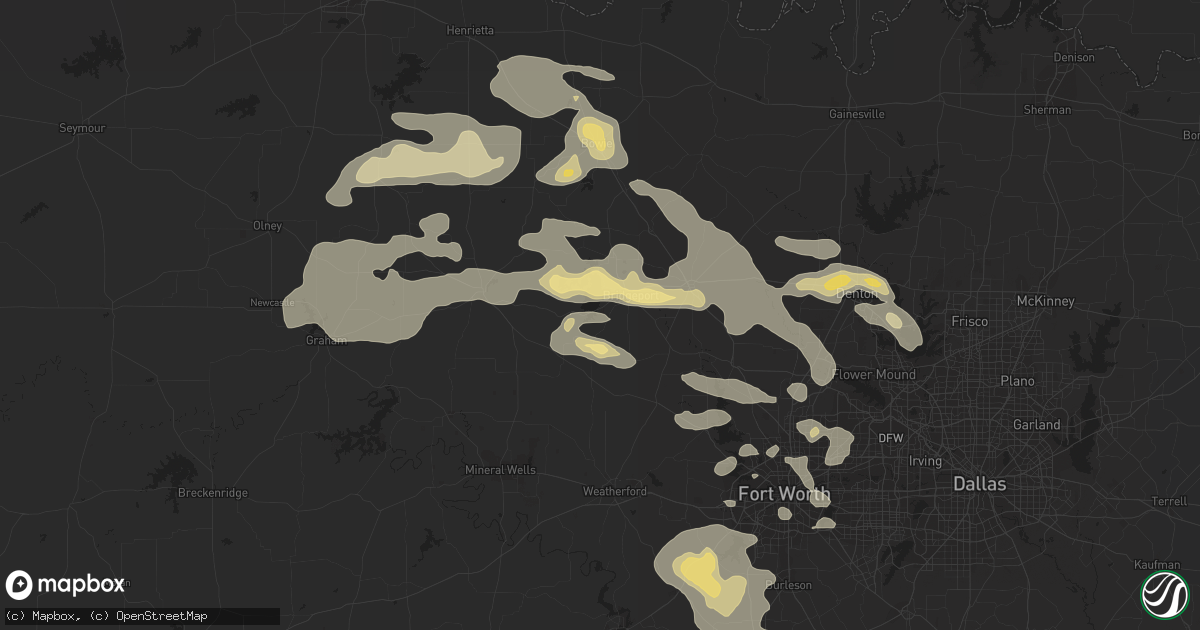 Hail map in Bridgeport, TX on July 3, 2016