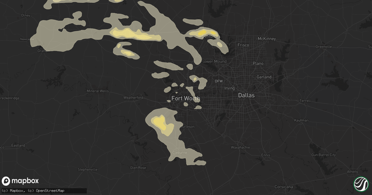 Hail map in Fort Worth, TX on July 3, 2016