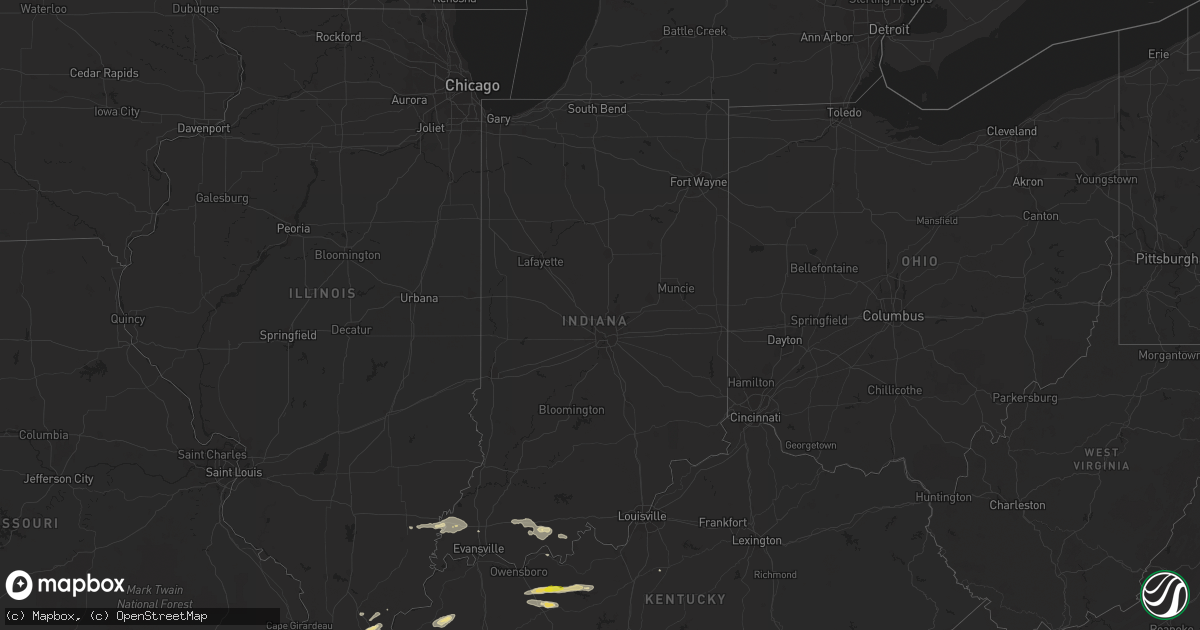 Hail map in Indiana on July 3, 2016