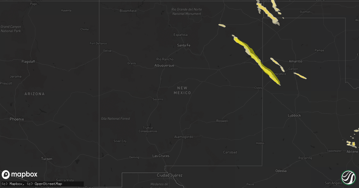 Hail map in New Mexico on July 3, 2016