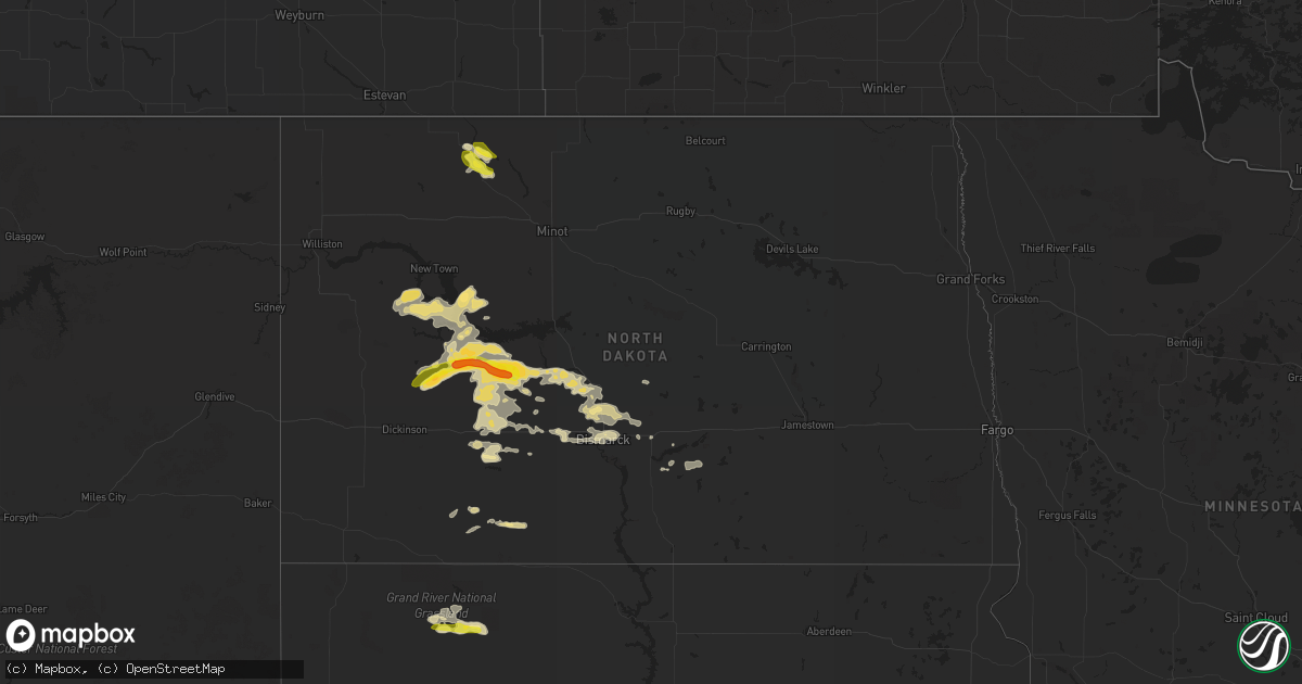 Hail map in North Dakota on July 3, 2016