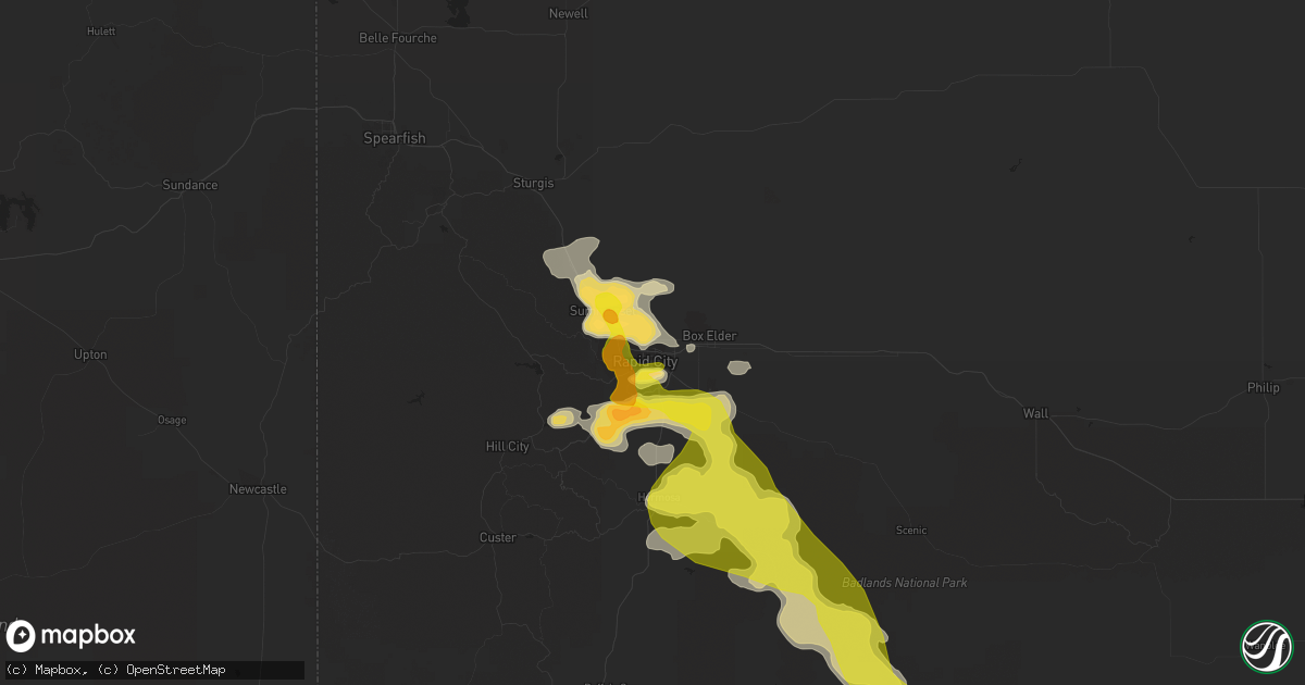 Hail map in Rapid City, SD on July 3, 2016