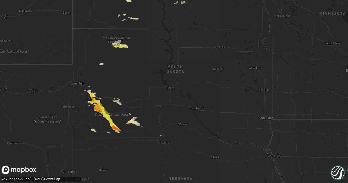 Hail map in South Dakota on July 3, 2016