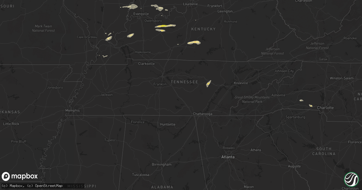 Hail map in Tennessee on July 3, 2016