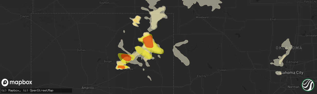 Hail map in Canadian, TX on July 3, 2017