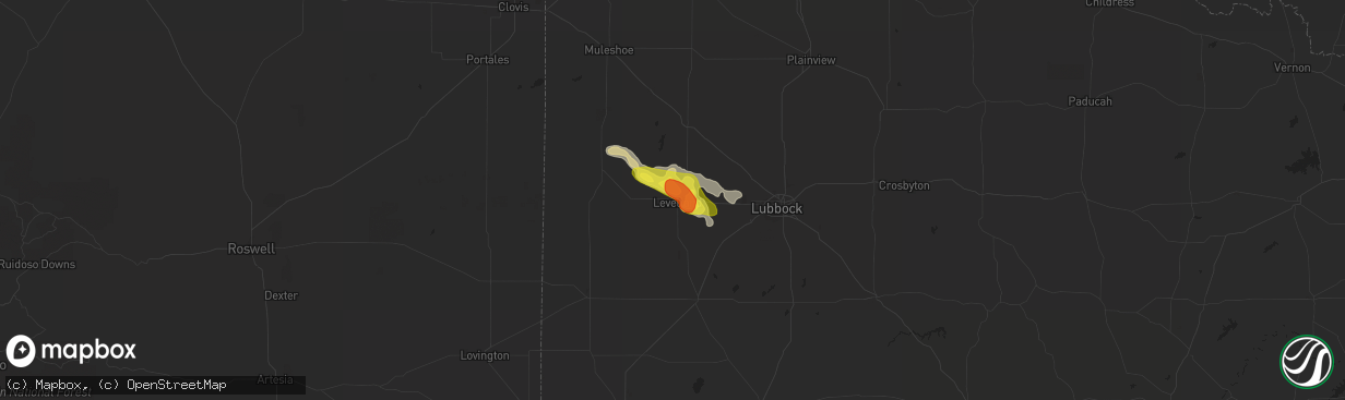 Hail map in Levelland, TX on July 3, 2017