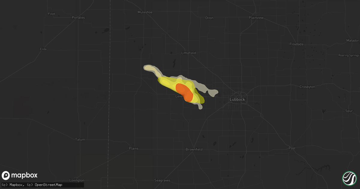 Hail map in Levelland, TX on July 3, 2017