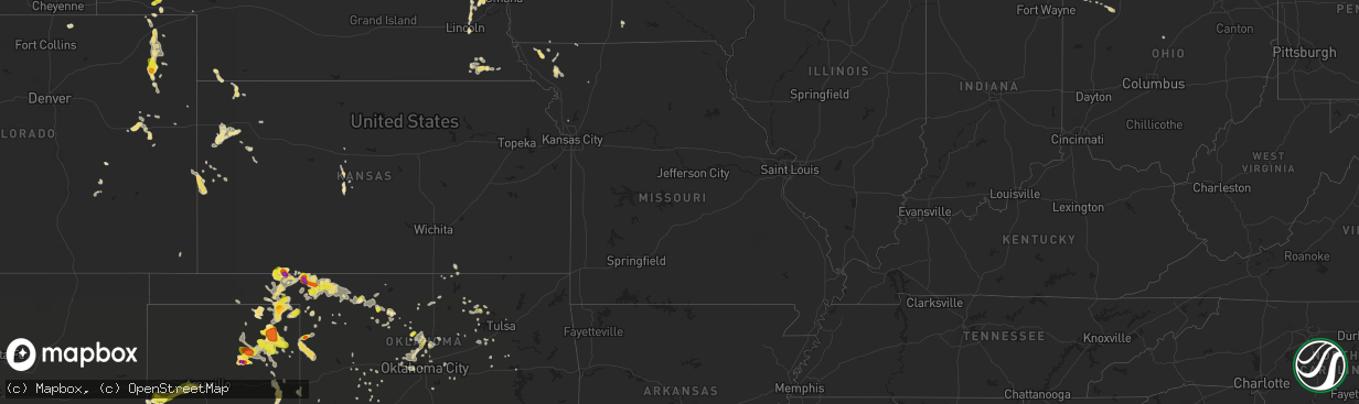 Hail map in Missouri on July 3, 2017