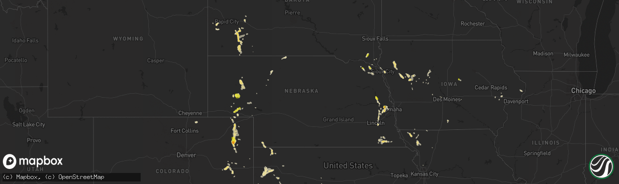 Hail map in Nebraska on July 3, 2017