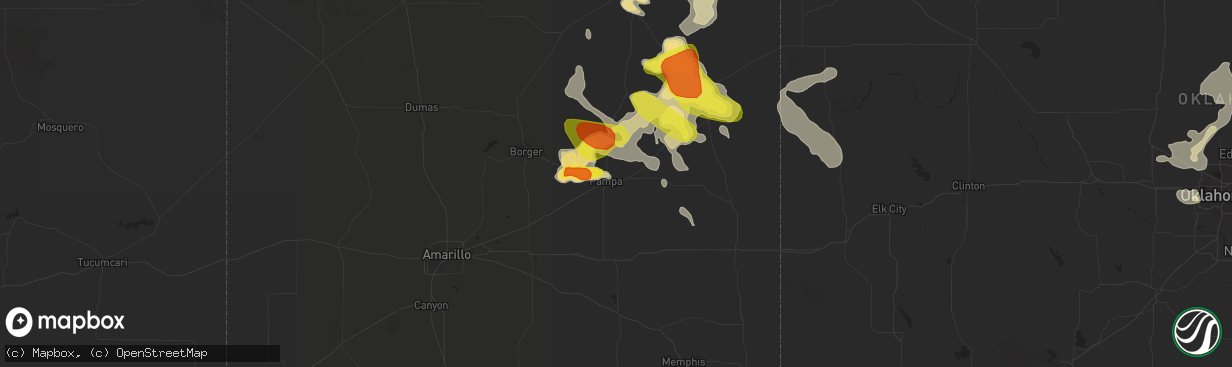 Hail map in Pampa, TX on July 3, 2017