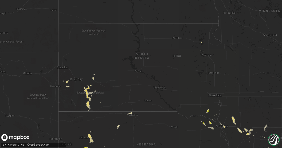 Hail map in South Dakota on July 3, 2017