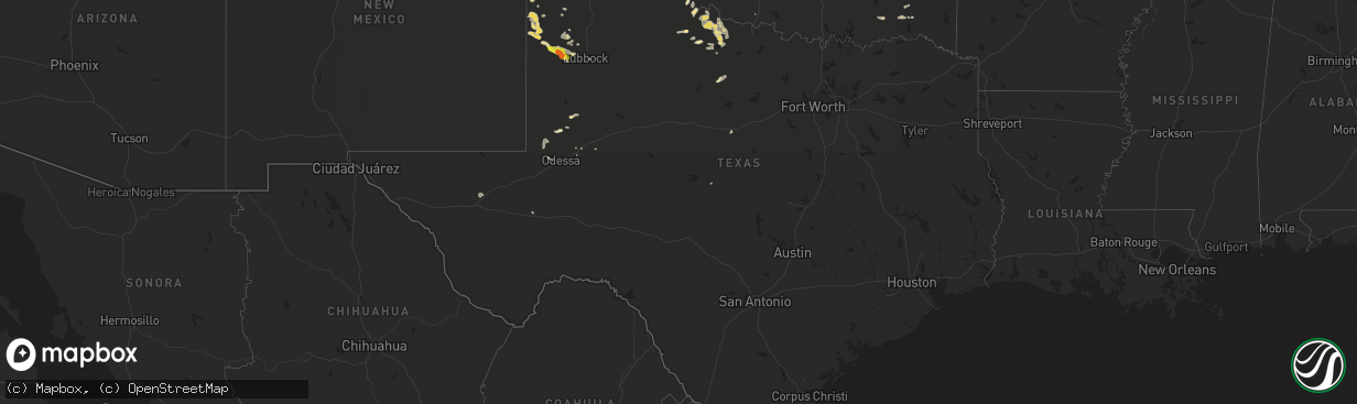 Hail map in Texas on July 3, 2017