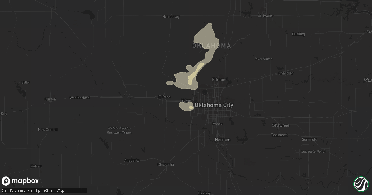 Hail map in Yukon, OK on July 3, 2017