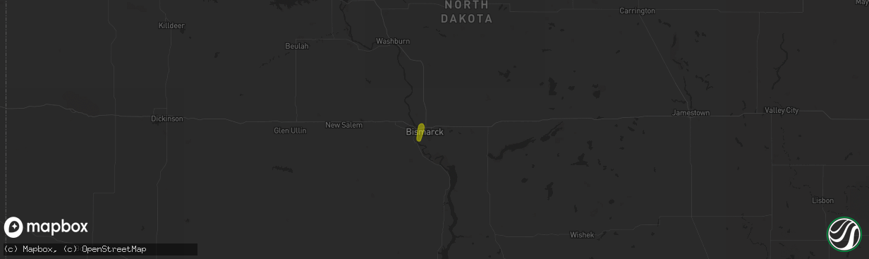 Hail map in Bismarck, ND on July 3, 2018