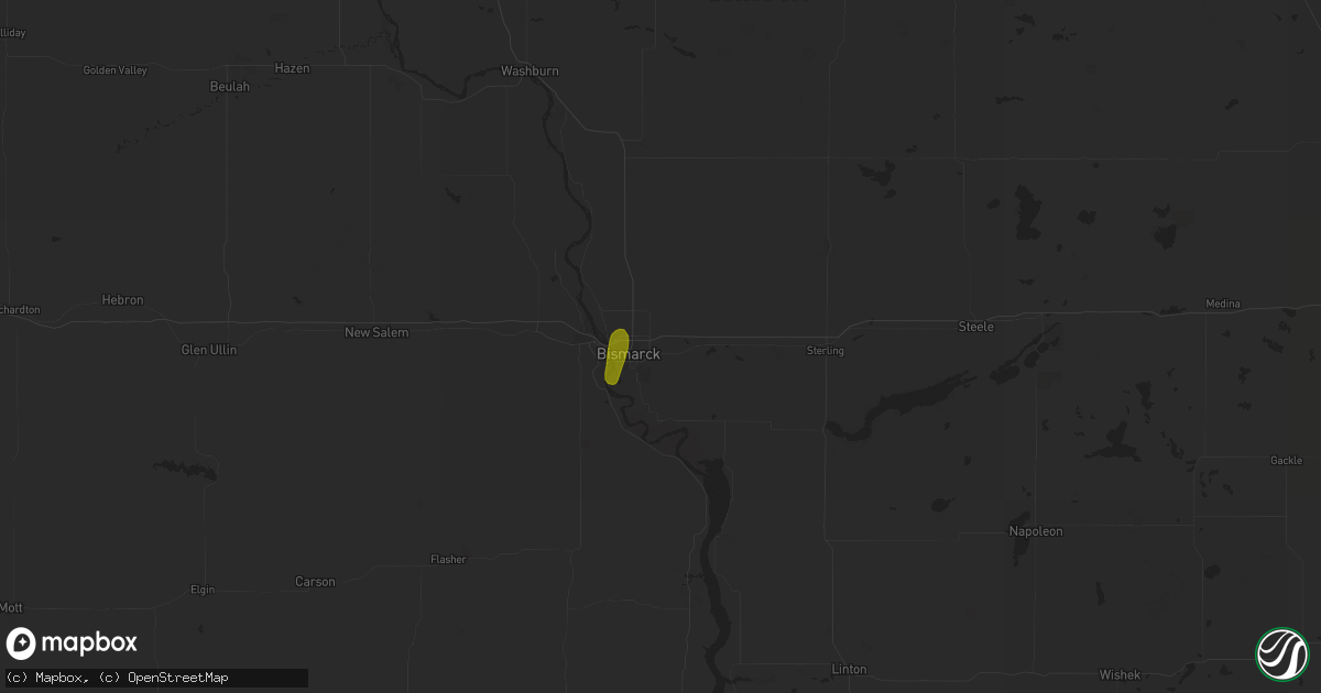 Hail map in Bismarck, ND on July 3, 2018