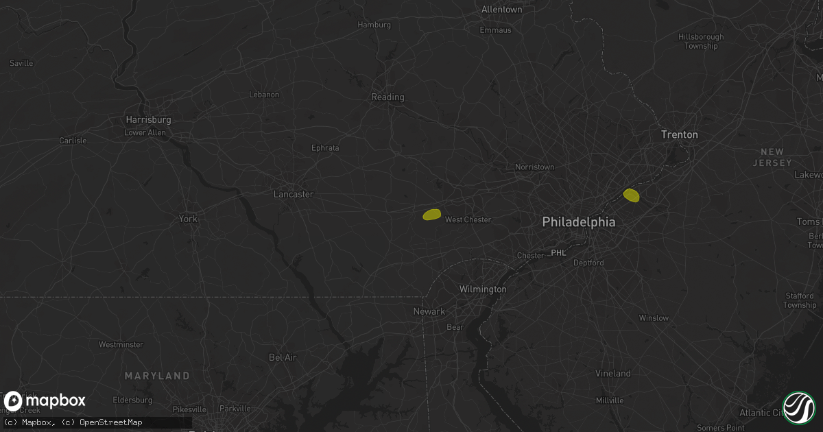 Hail map in Coatesville, PA on July 3, 2018