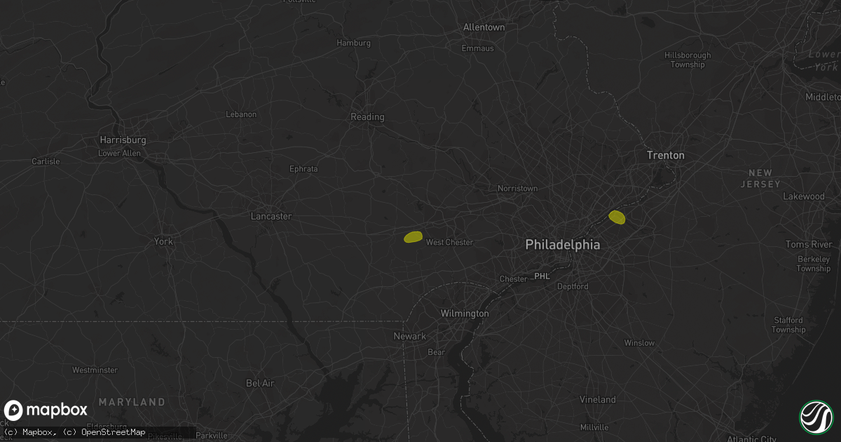 Hail map in Downingtown, PA on July 3, 2018