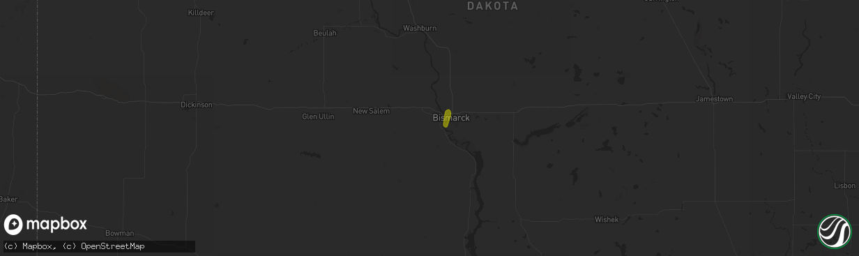 Hail map in Mandan, ND on July 3, 2018