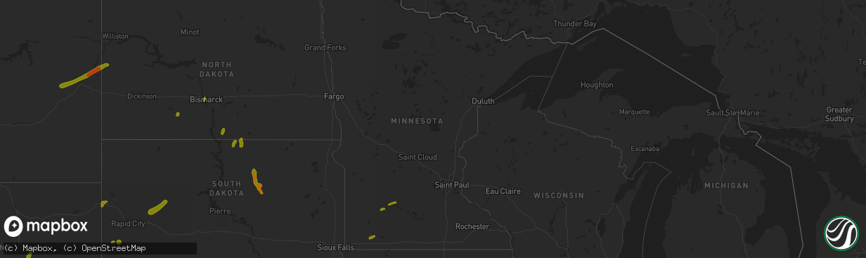 Hail map in Minnesota on July 3, 2018