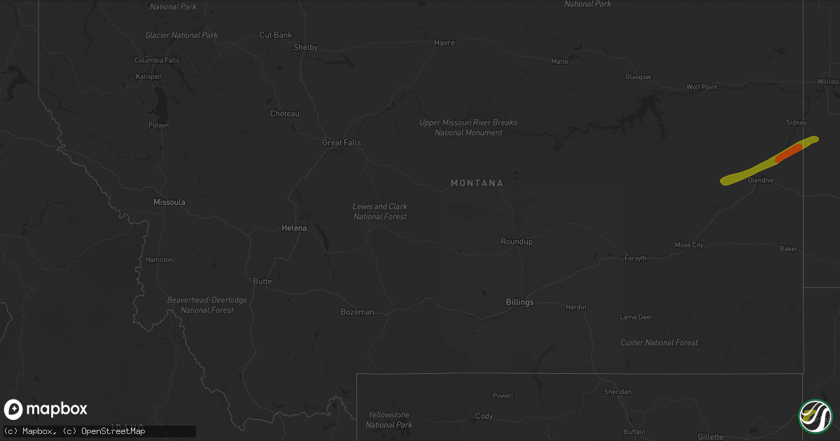 Hail map in Montana on July 3, 2018