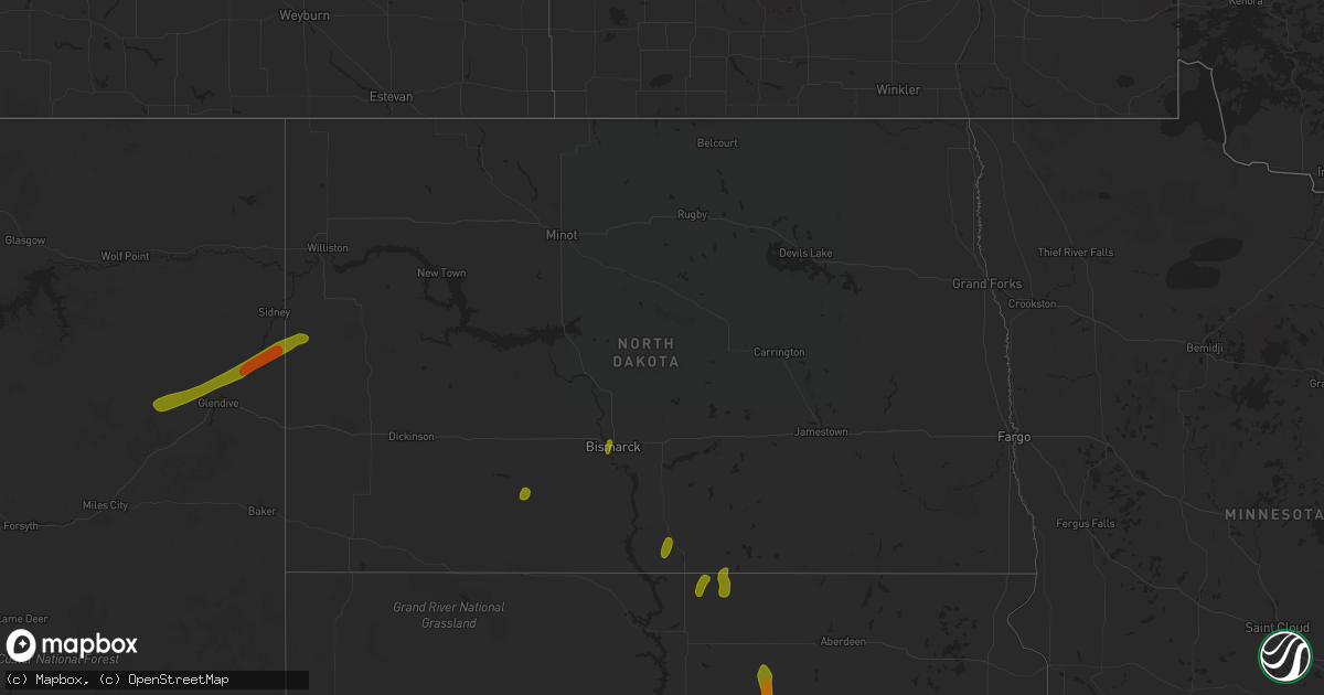 Hail map in North Dakota on July 3, 2018