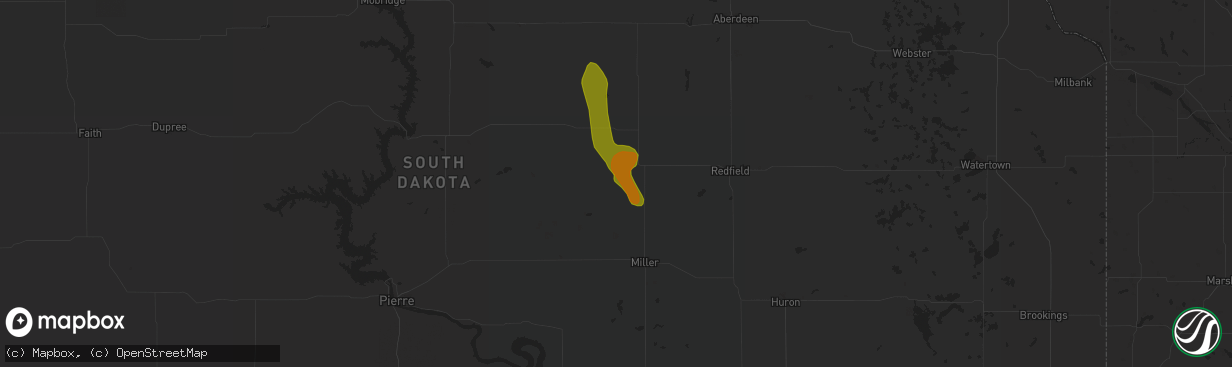 Hail map in Orient, SD on July 3, 2018