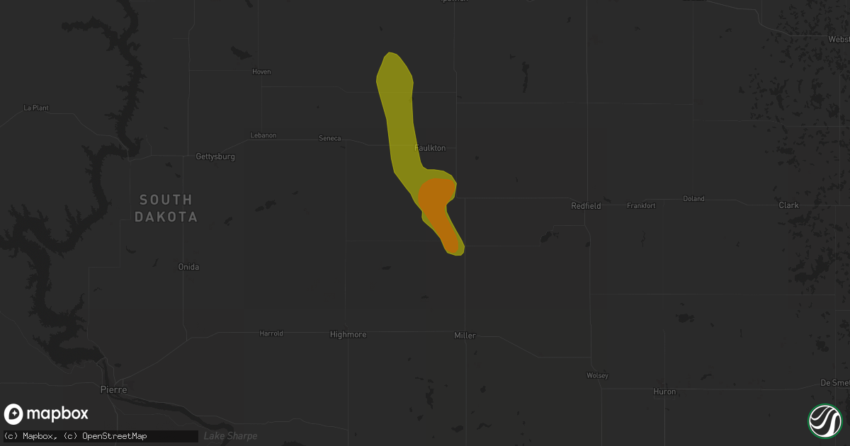 Hail map in Orient, SD on July 3, 2018