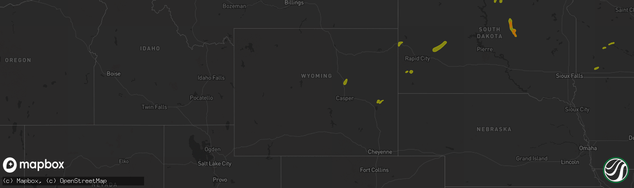 Hail map in Wyoming on July 3, 2018