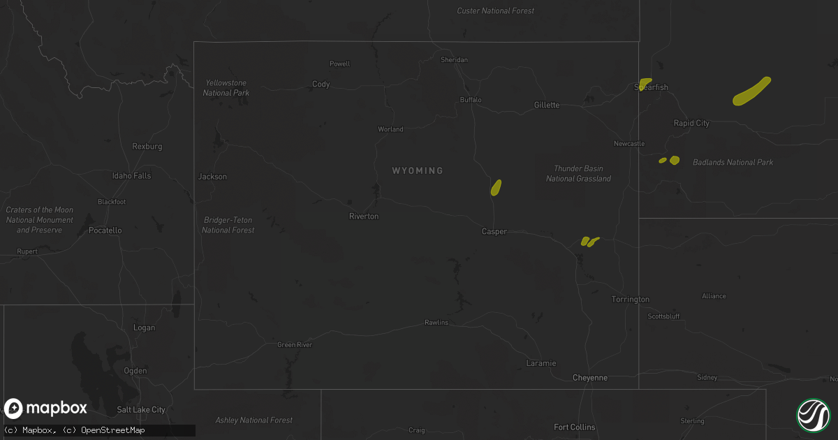 Hail map in Wyoming on July 3, 2018
