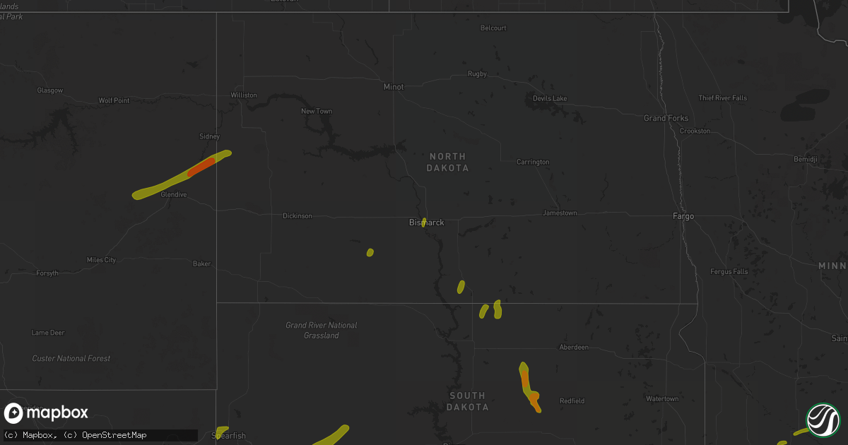 Hail map on July 3, 2018
