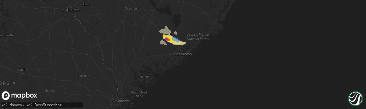 Hail map in Charleston, SC on July 3, 2019