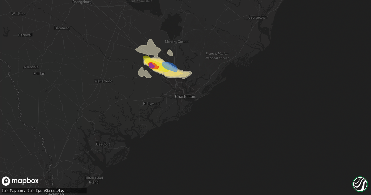 Hail map in Charleston, SC on July 3, 2019