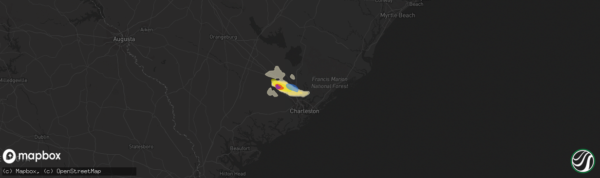 Hail map in Goose Creek, SC on July 3, 2019