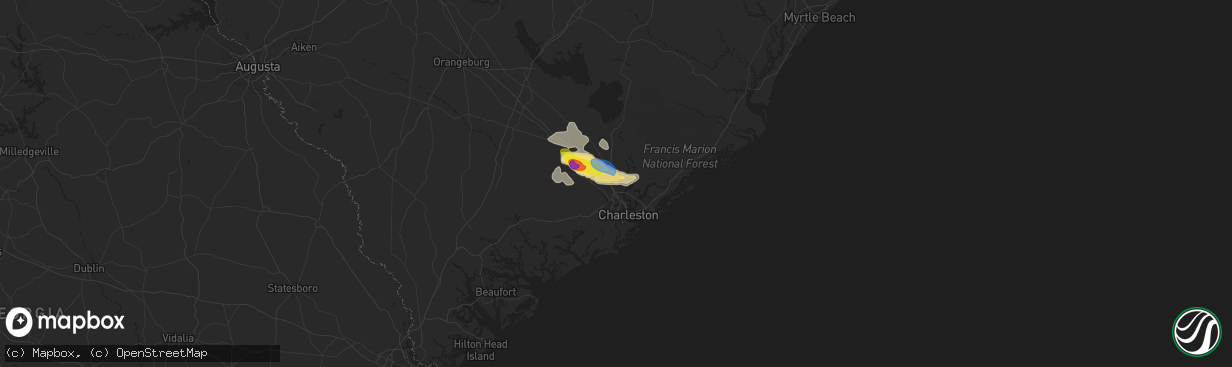 Hail map in Hanahan, SC on July 3, 2019