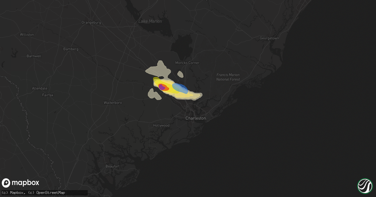 Hail map in Hanahan, SC on July 3, 2019