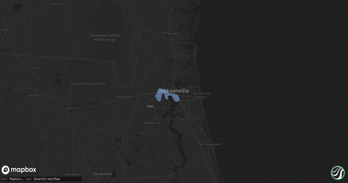 Hail map in Jacksonville, FL on July 3, 2019